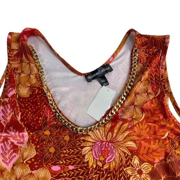 Thomas & Olivia Burnt Orange Floral Tank Top with Chain Detail Size S NWT - Picture 2 of 6